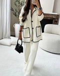 Women's Contrast-Trim Longline Blazer Straight-Leg Pants Set - White