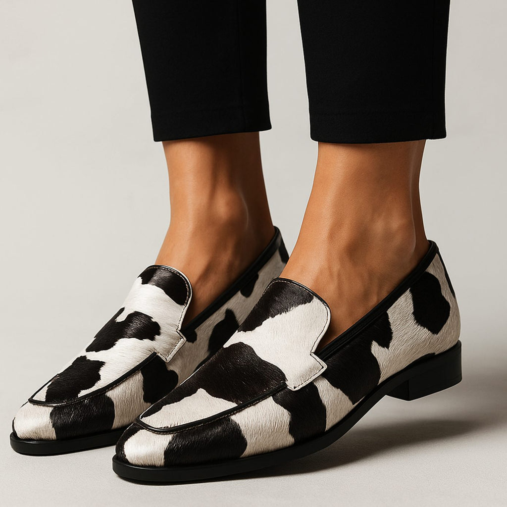 Women's Cow Print Slip-On Pointed-Toe Modern Loafers