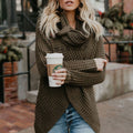 Women's Cowl-Neck Wrap-Front Cardigan Chunky Knit Sweater - Army Green