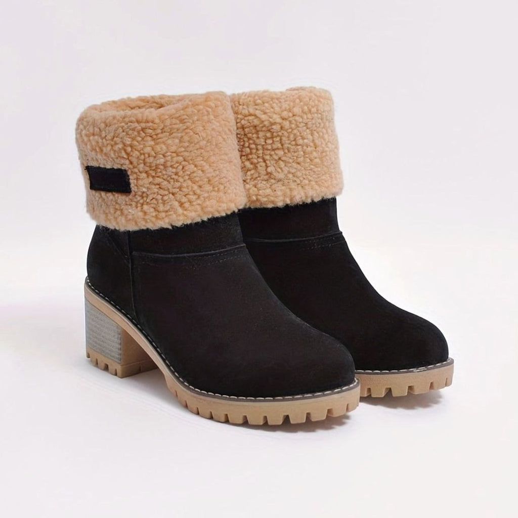 Women's Cozy Cuffed Sherpa Block-Heel Winter Snow Boots - Black