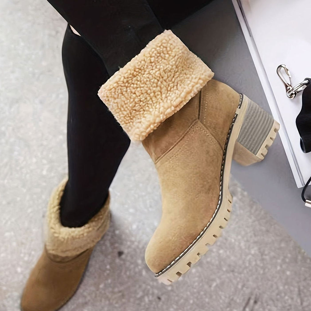 Women's Cozy Cuffed Sherpa Block-Heel Winter Snow Boots