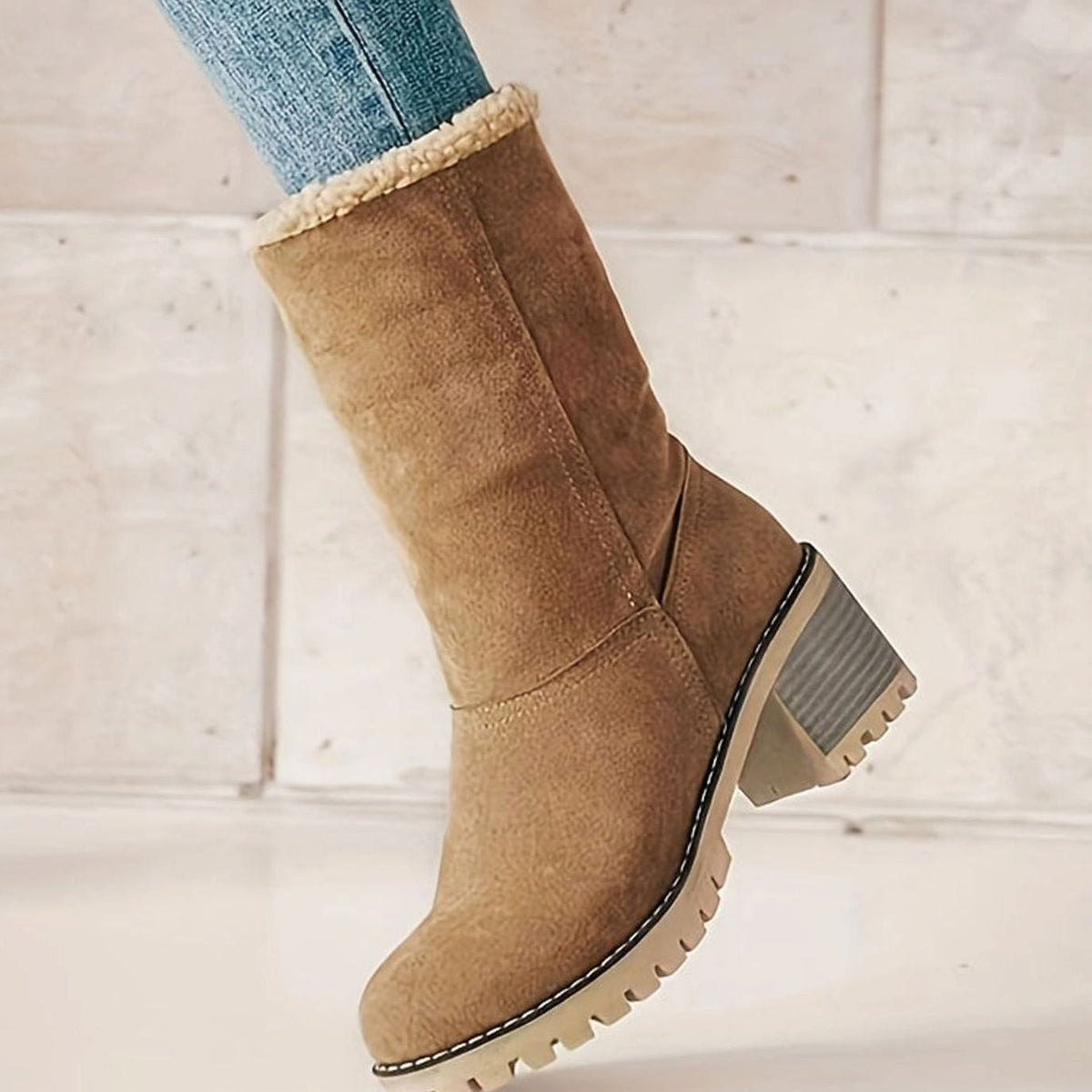 Women's Cozy Cuffed Sherpa Block-Heel Winter Snow Boots