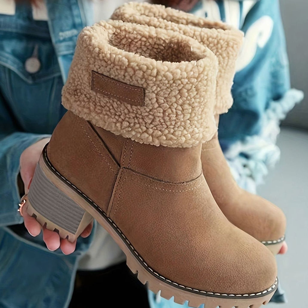 Women's Cozy Cuffed Sherpa Block-Heel Winter Snow Boots