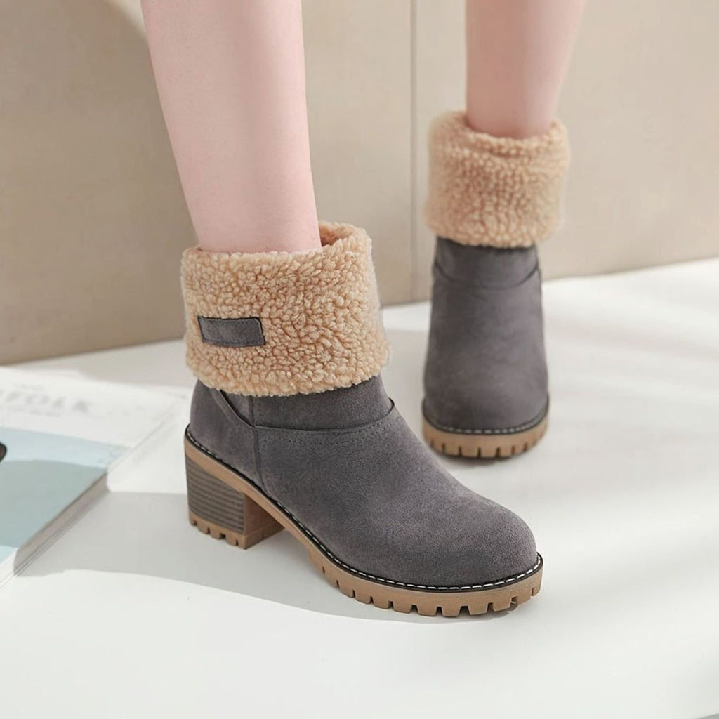 Women's Cozy Cuffed Sherpa Block-Heel Winter Snow Boots