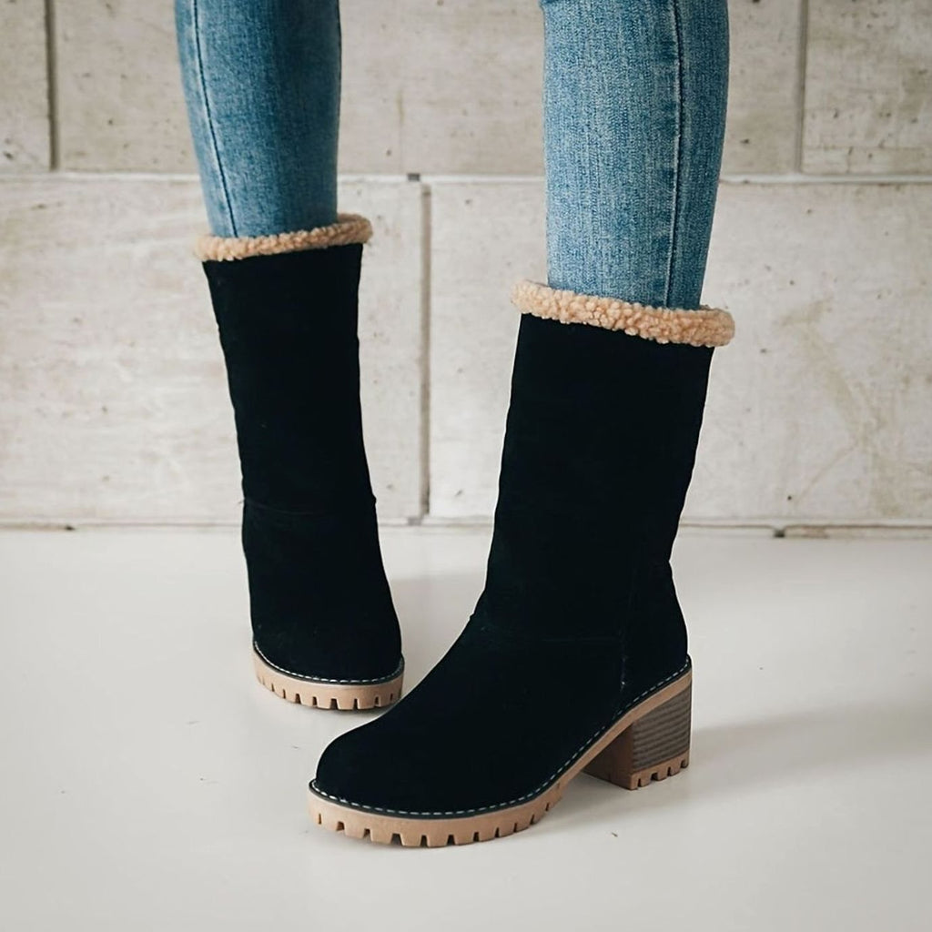 Women's Cozy Cuffed Sherpa Block-Heel Winter Snow Boots