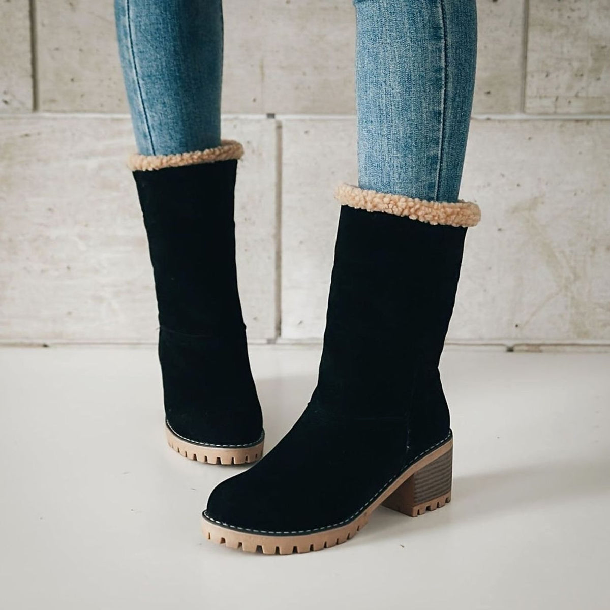 Women's Cozy Cuffed Sherpa Block-Heel Winter Snow Boots