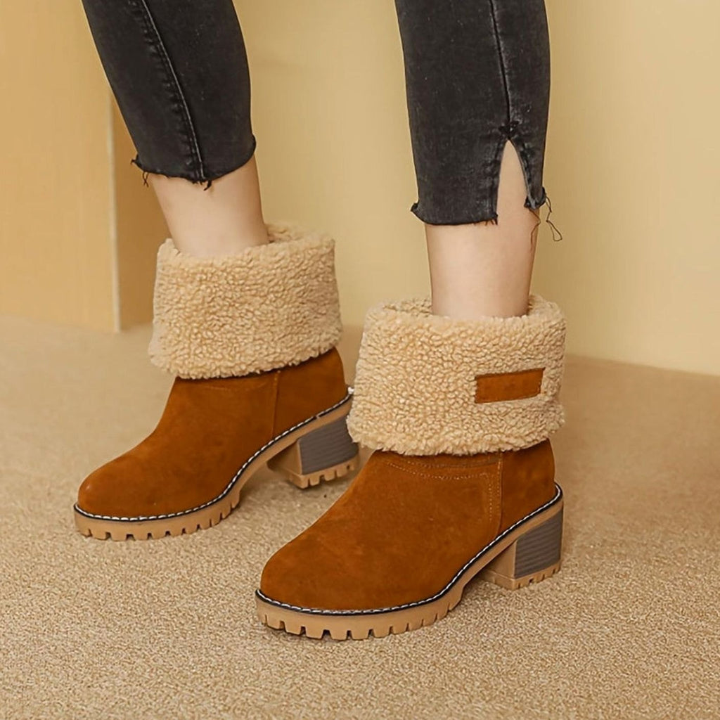 Women's Cozy Cuffed Sherpa Block-Heel Winter Snow Boots