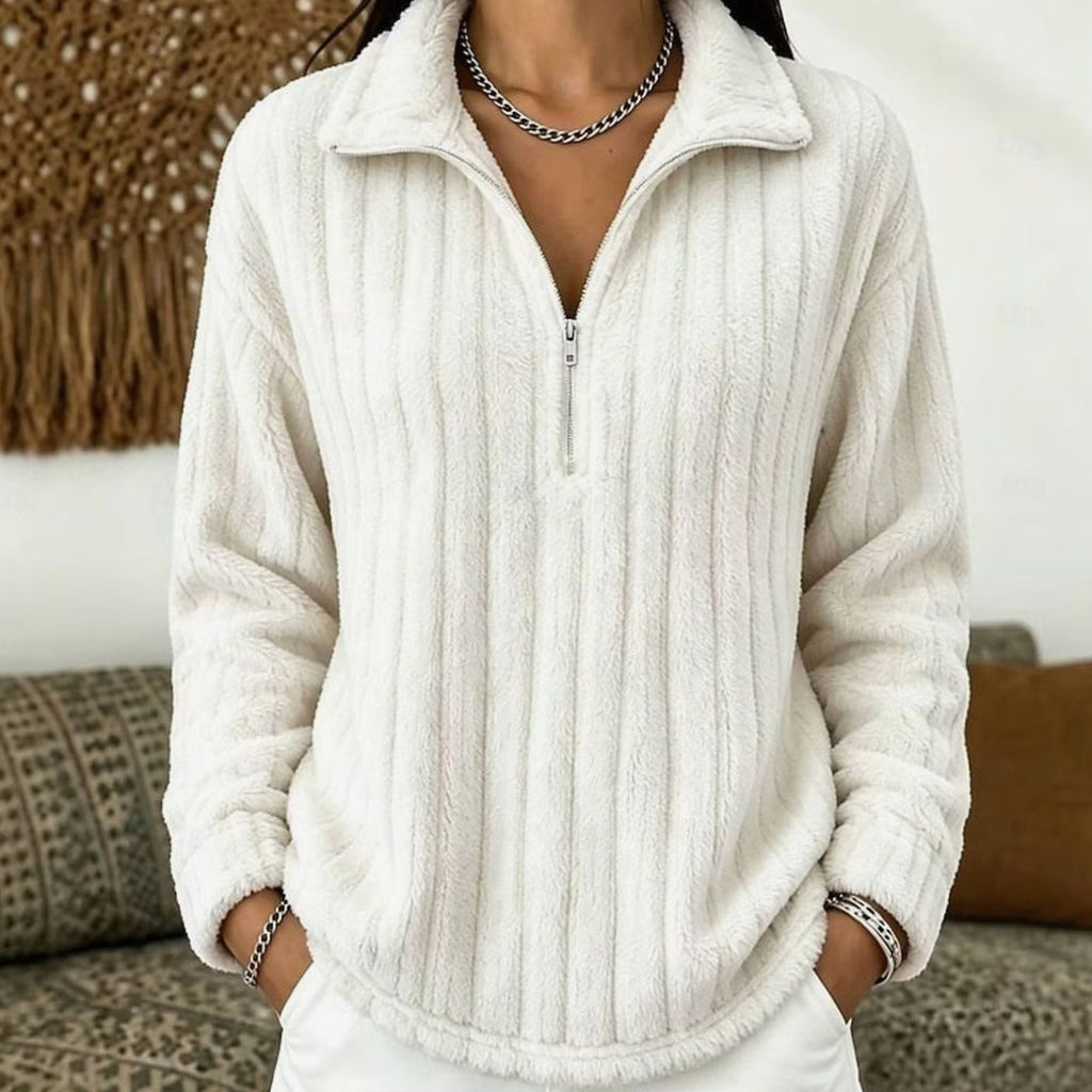 Women's Cozy Fleece Quarter-Zip Pullover Sweater - White