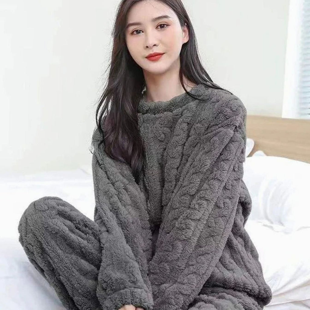 Women's Cozy Fleece Winter Loungewear Set Warm Relaxed Fit - Gray