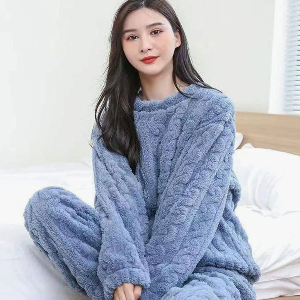 Women's Cozy Fleece Winter Loungewear Set Warm Relaxed Fit - Blue