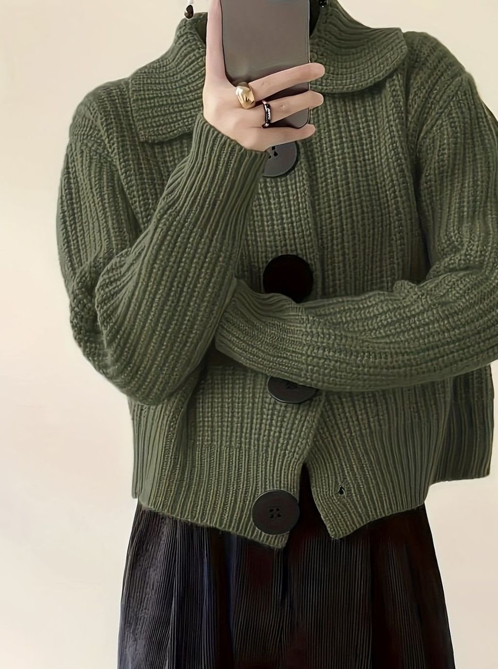 Women's Cozy Ribbed Knit Sweater Relaxed-Fit Folded Collar Pullover