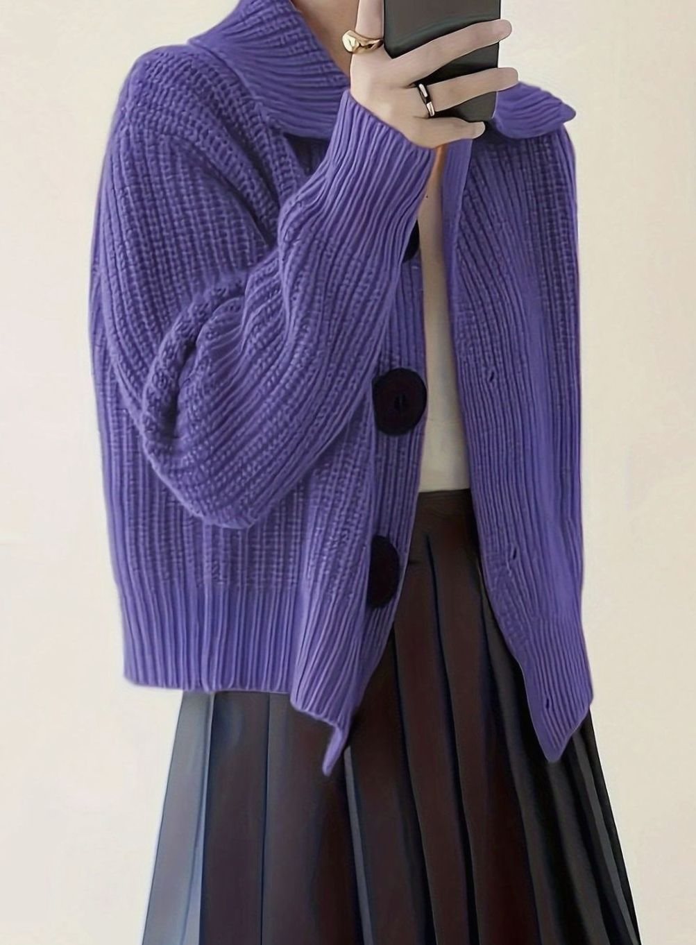 Women's Cozy Ribbed Knit Sweater Relaxed-Fit Folded Collar Pullover