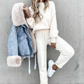 Women's Cozy Two-Piece Relaxed-Fit Drawstring Tracksuit Outfit - White