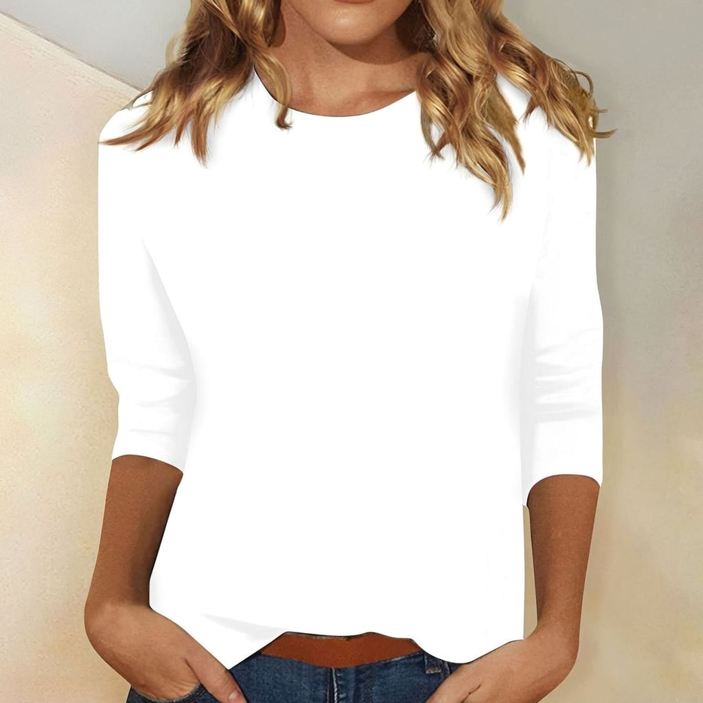 Women's Crew-Neck 3/4 Sleeve Relaxed Casual Top - White