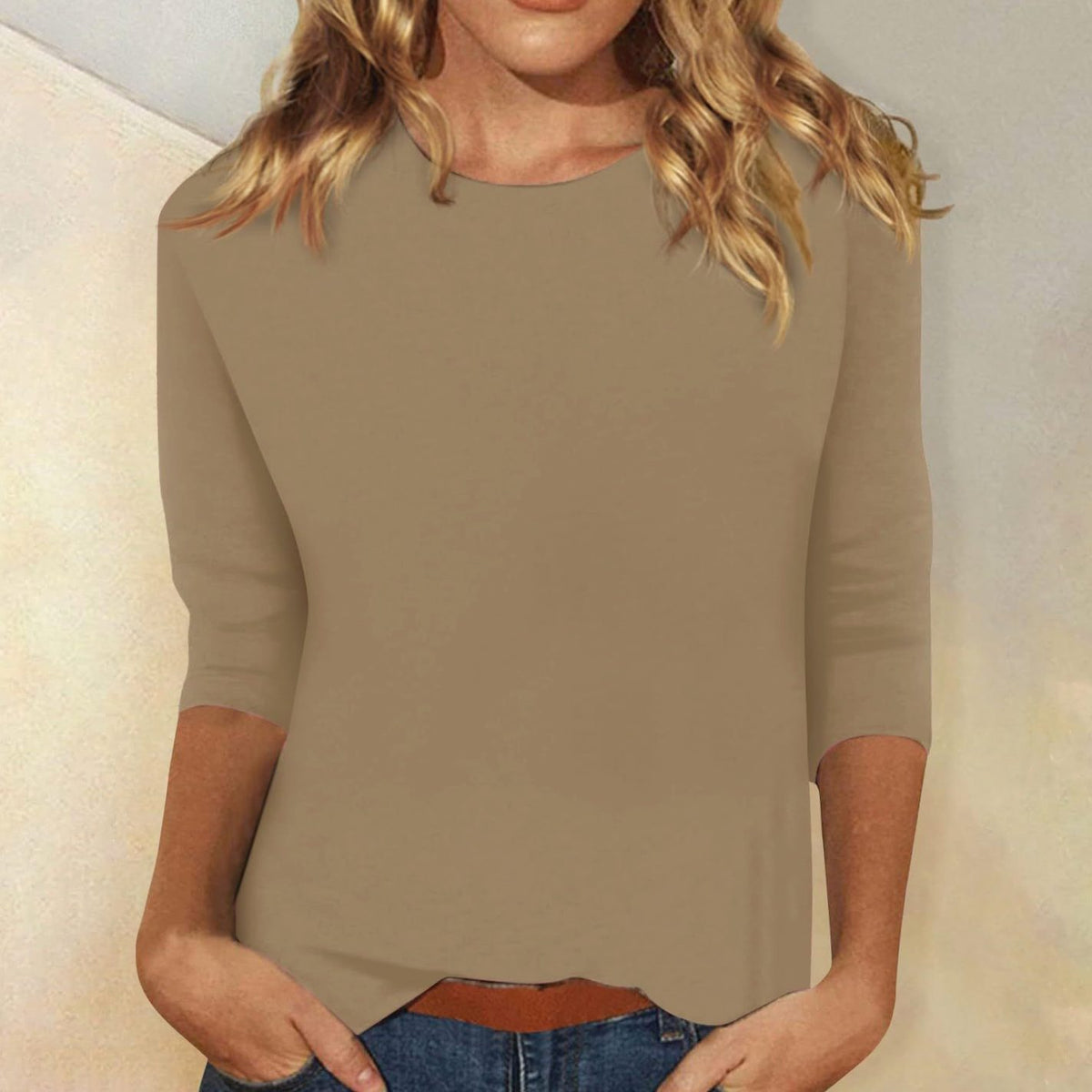 Women's Crew-Neck 3/4 Sleeve Relaxed Casual Top
