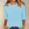 Women's Crew-Neck 3/4 Sleeve Relaxed Casual Top - Light Blue