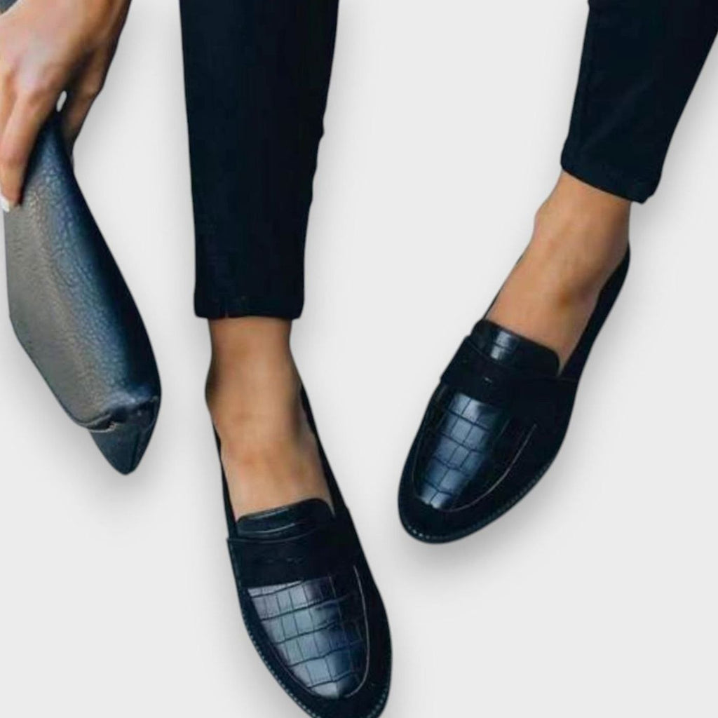 Women's Croc-Embossed Suede Slip-On Penny Loafers, Black