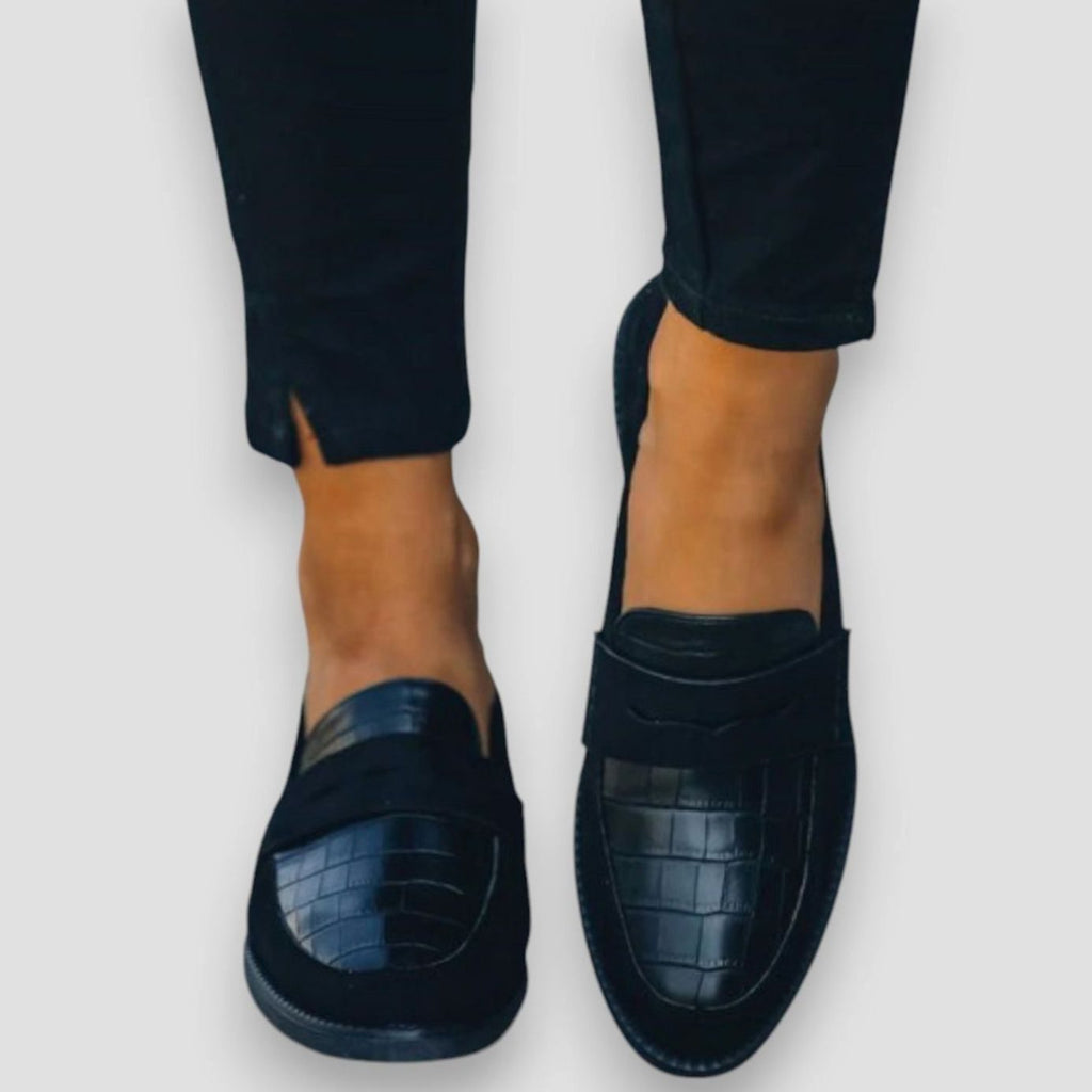 Women's Croc-Embossed Suede Slip-On Penny Loafers, Black