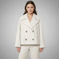 Women's Cropped Double-Breasted Tailored Short Jacket - Beige