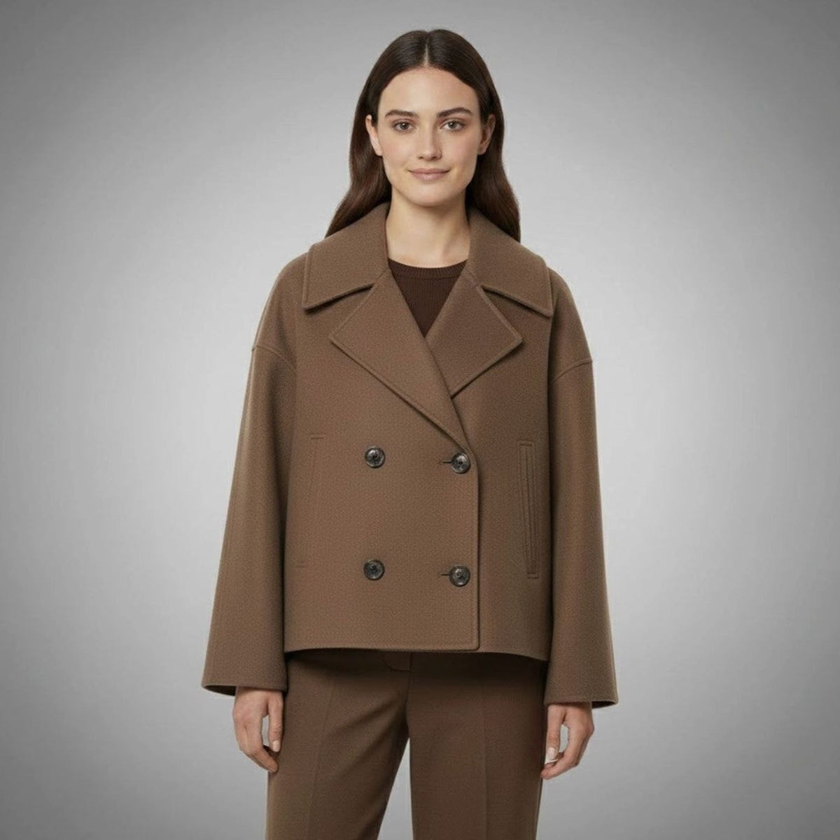 Women's Cropped Double-Breasted Tailored Short Jacket - Brown