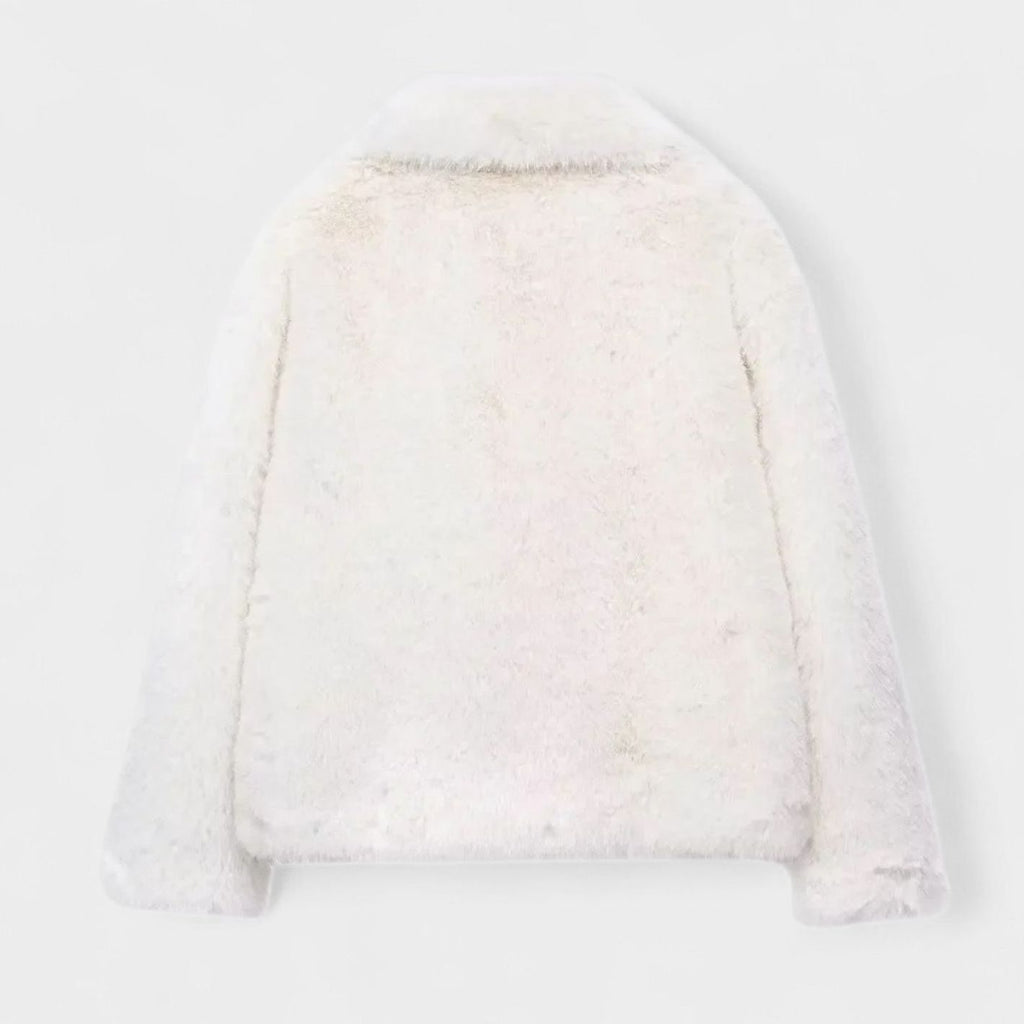 Women's Cropped Faux Fur Oversized-Collar Warm Jacket