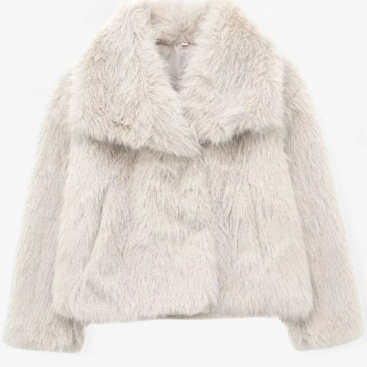Women's Cropped Faux Fur Oversized-Collar Warm Jacket - Beige