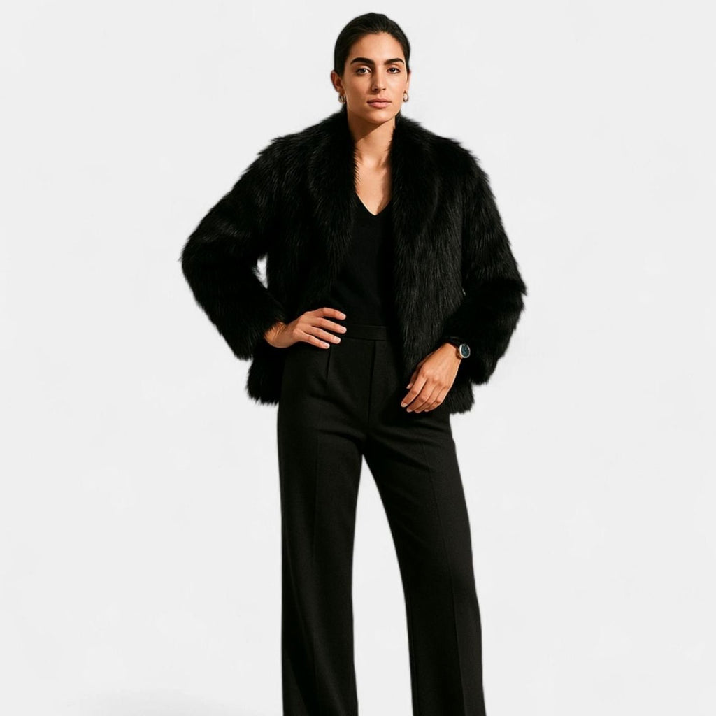 Women's Cropped Faux Fur Oversized-Collar Warm Jacket