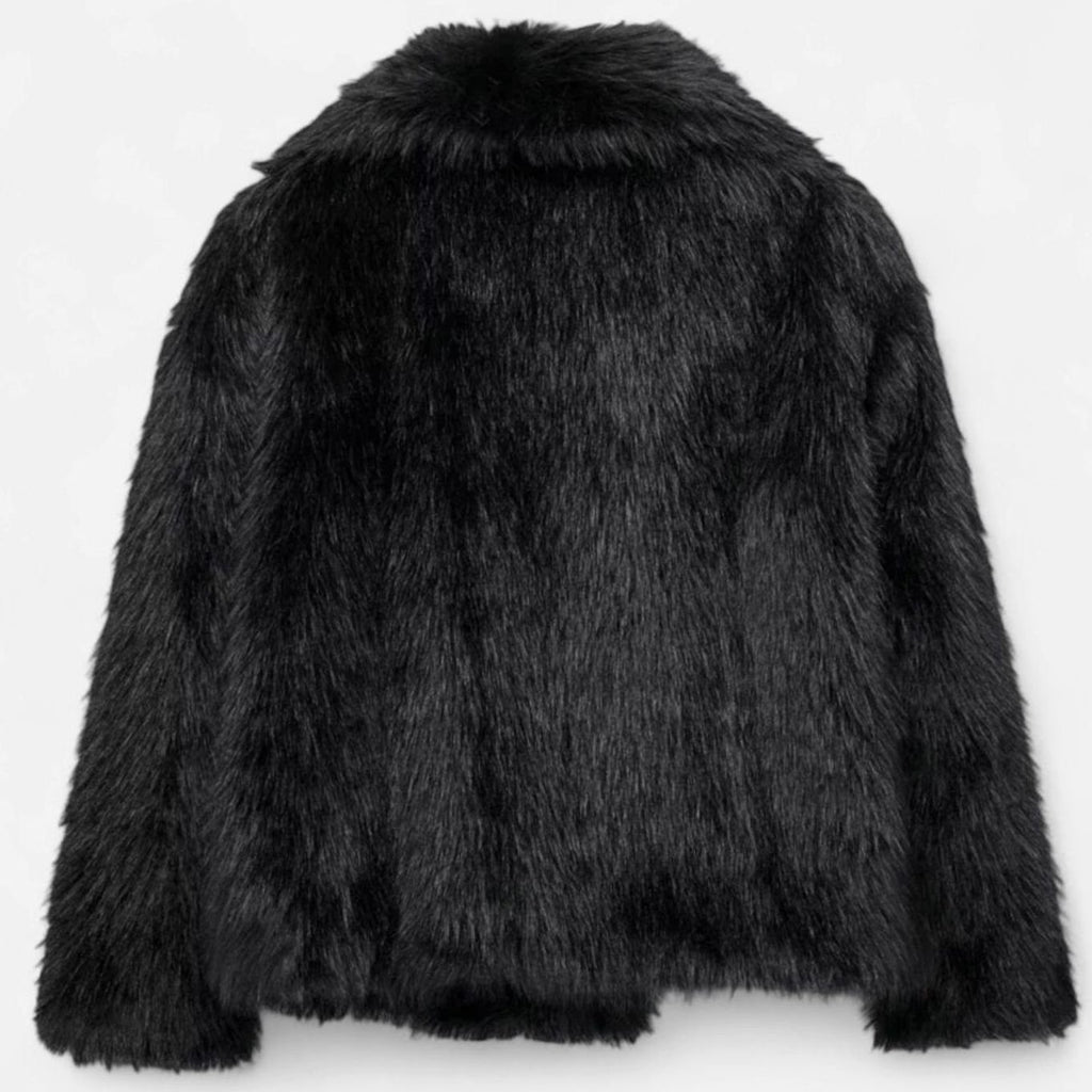 Women's Cropped Faux Fur Oversized-Collar Warm Jacket