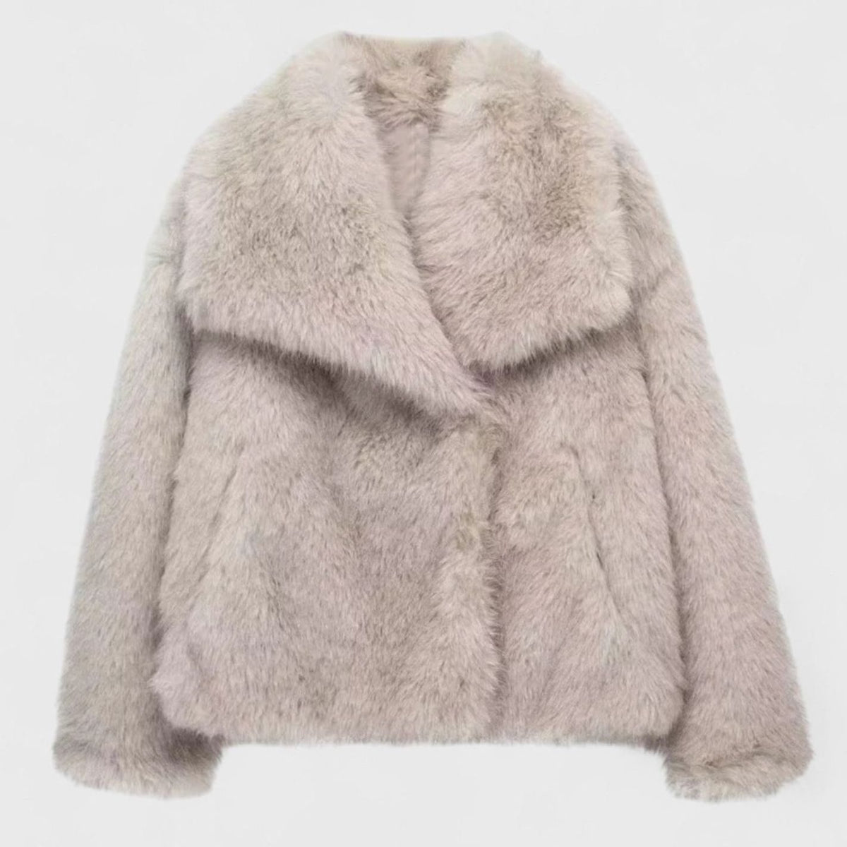 Women's Cropped Faux Fur Oversized-Collar Warm Jacket - Gray