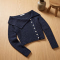 Women's Cropped Off-Shoulder Button-Front Knit Cardigan - Navy Blue