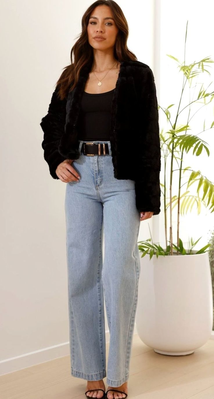Women's Cropped Open-Front Faux Fur Evening Jacket