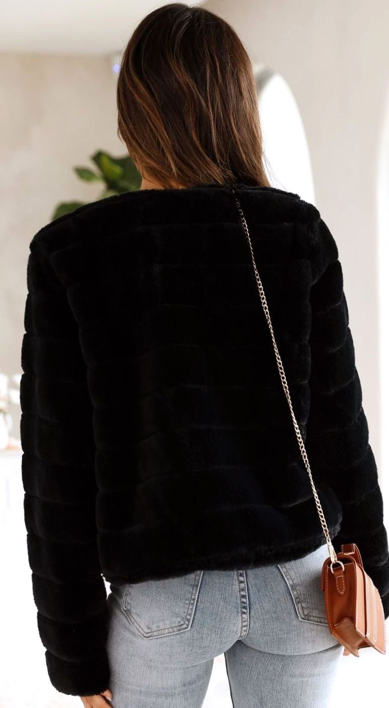 Women's Cropped Open-Front Faux Fur Evening Jacket