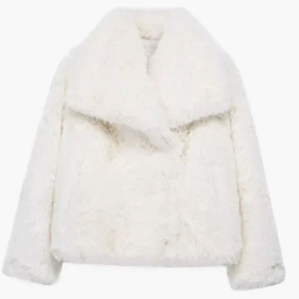 Women's Cropped Open-Front Faux Fur Winter Jacket - White