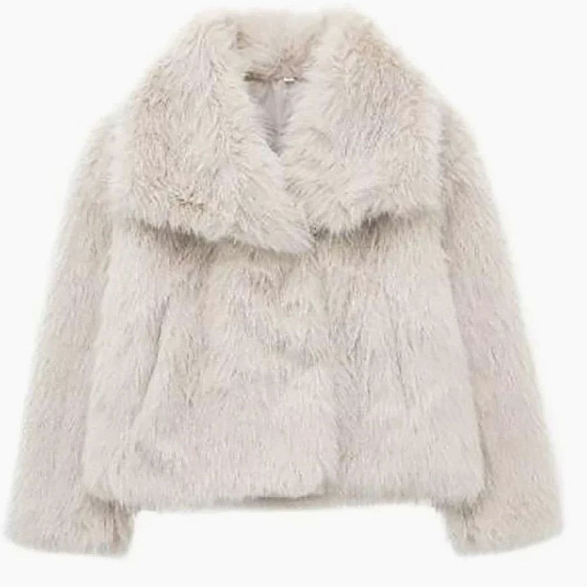Women's Cropped Open-Front Faux Fur Winter Jacket - Cream