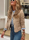 Women's Cropped Tweed Gold-Button Blazer Jacket