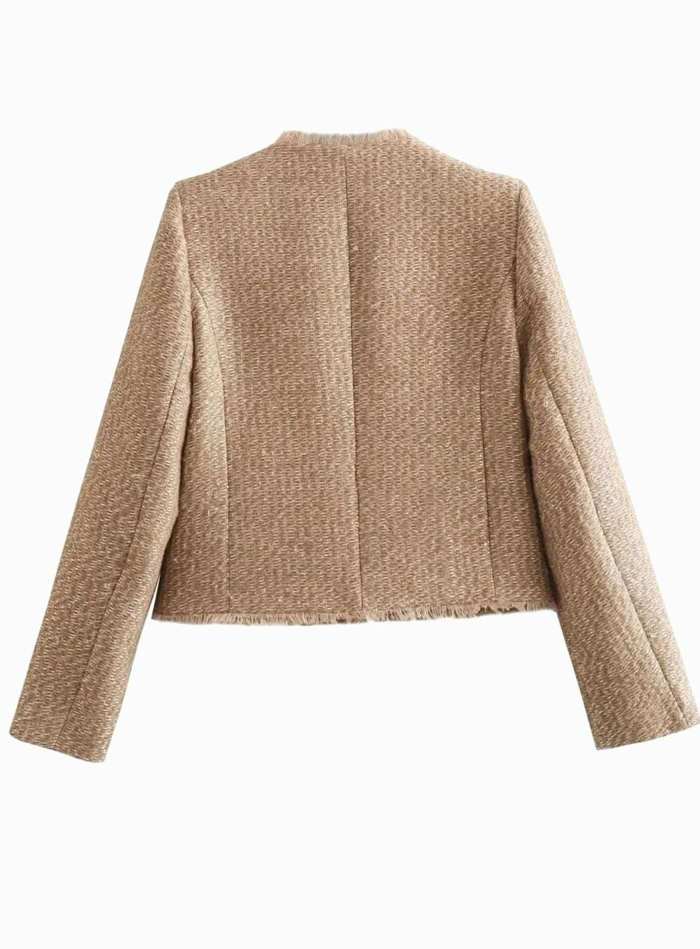 Women's Cropped Tweed Gold-Button Blazer Jacket
