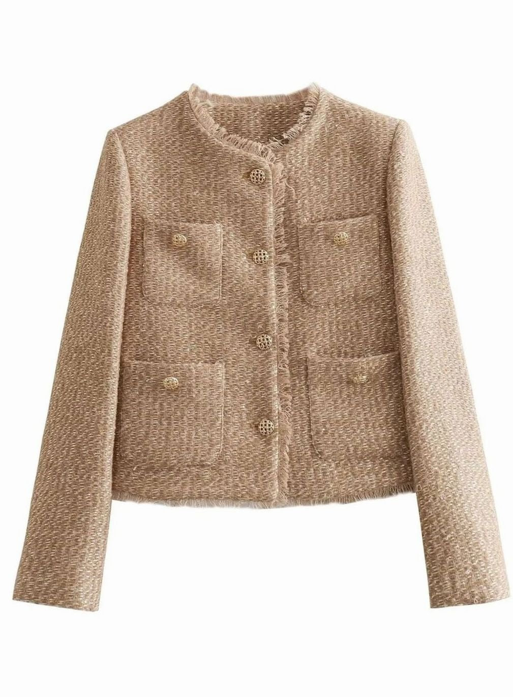 Women's Cropped Tweed Gold-Button Blazer Jacket