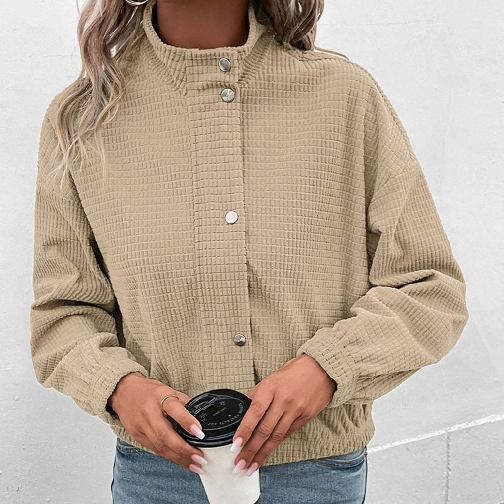 Women's Cropped Waffle-Knit Mock-Neck Button-Front Jacket