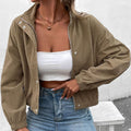 Women's Cropped Waffle-Knit Mock-Neck Button-Front Jacket - Brown
