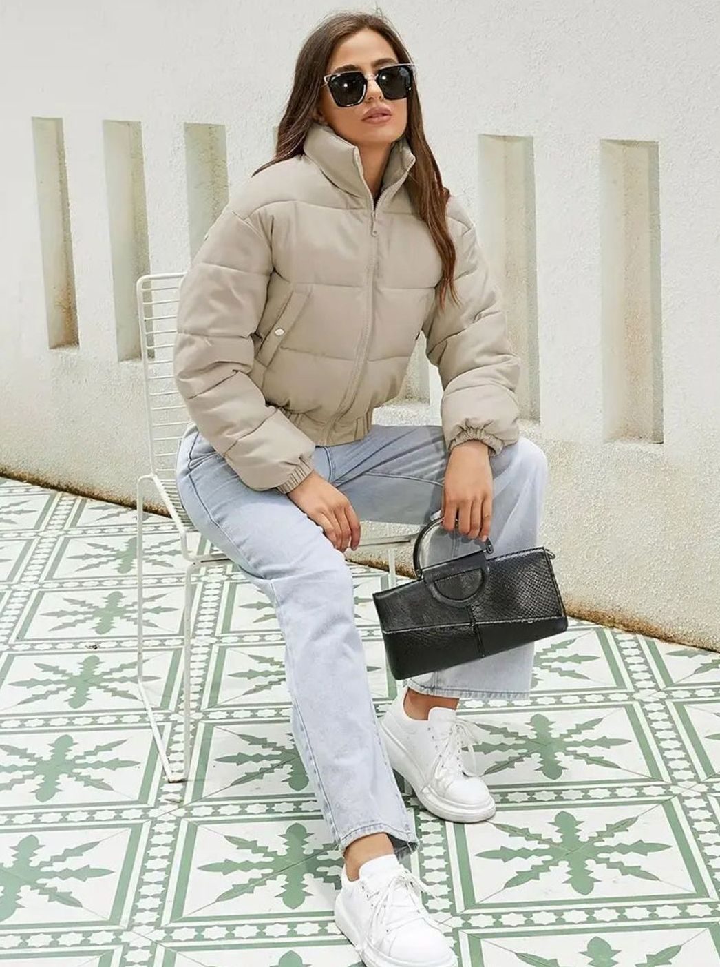 Women's Cropped Zip-Up Stand-Collar Puffer Jacket