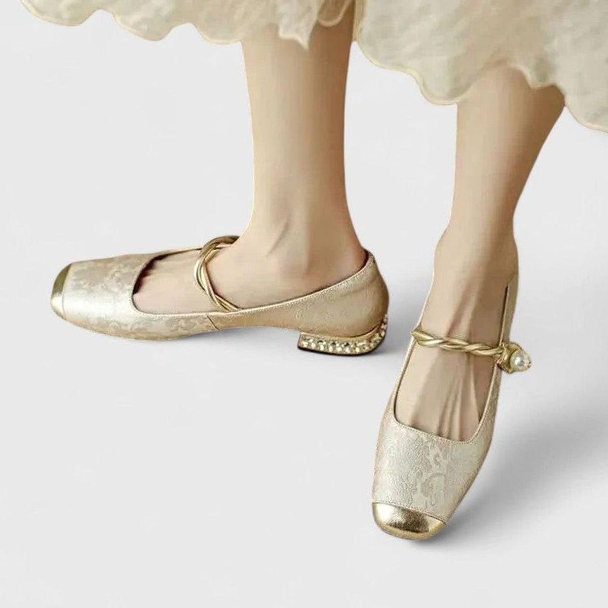Women's Cushioned Low-Heel Mary Jane Shoes with Adjustable Strap - Beige