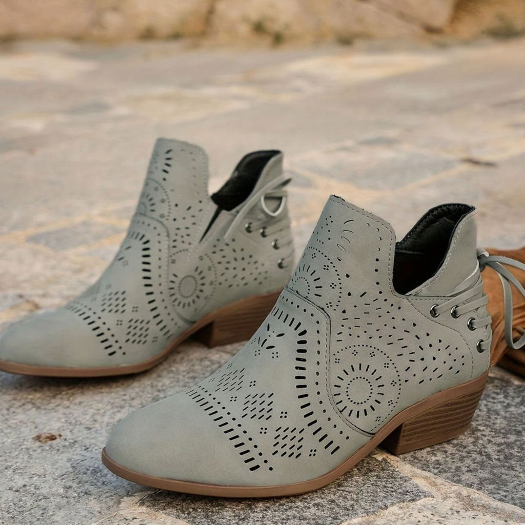 Women's Cutout Detail Lace-Up Block Heel Ankle Boots