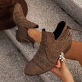 Women's Cutout Detail Lace-Up Block Heel Ankle Boots - Dark Brown