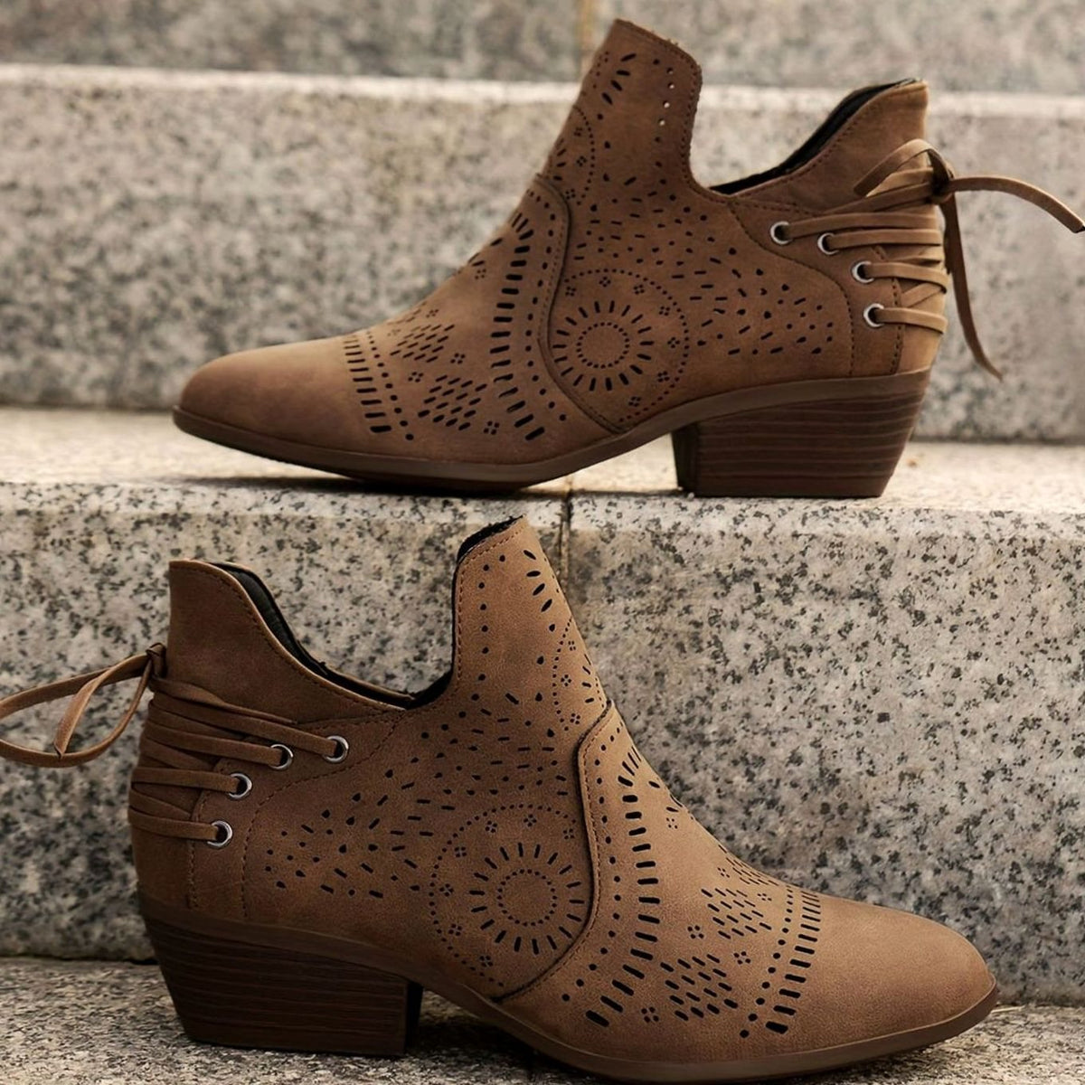 Women's Cutout Detail Lace-Up Block Heel Ankle Boots