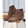 Women's Cutout Low-Heel Ankle Boots Side-Zip Booties - Brown
