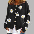 Women's Daisy Embroidered Button-Front Knit Cardigan - Black