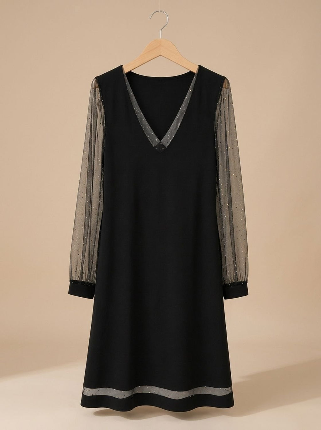 Women's Deep V-Neck Glitter Mesh Sleeve Christmas Party Dress