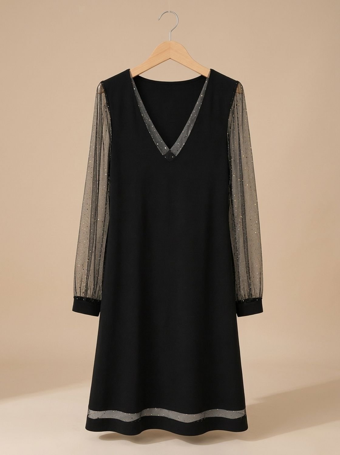 Women's Deep V-Neck Glitter Mesh Sleeve Christmas Party Dress