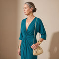 Women's Deep V-Neck Sleeveless Knot-Front Midi Wrap Dress - Blue