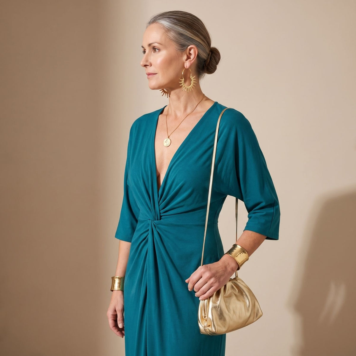 Women's Deep V-Neck Sleeveless Knot-Front Midi Wrap Dress - Blue